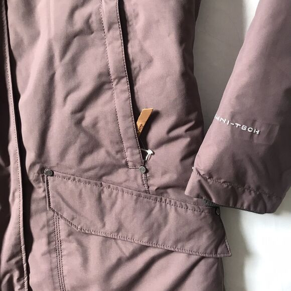 $350 Columbia Icelandite Turbodown Parka Coat SZ M Insulated Hooded Long Mauve - Picture 8 of 12